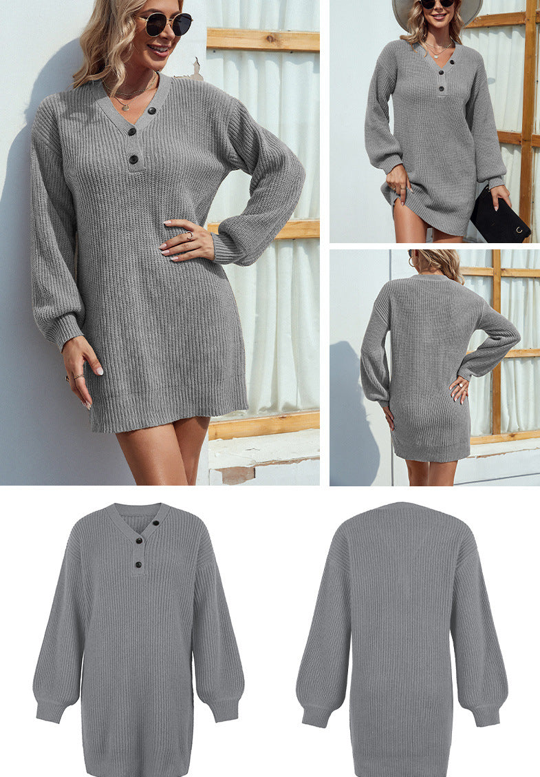 Fashion V Neck Fall Knitted Dresses