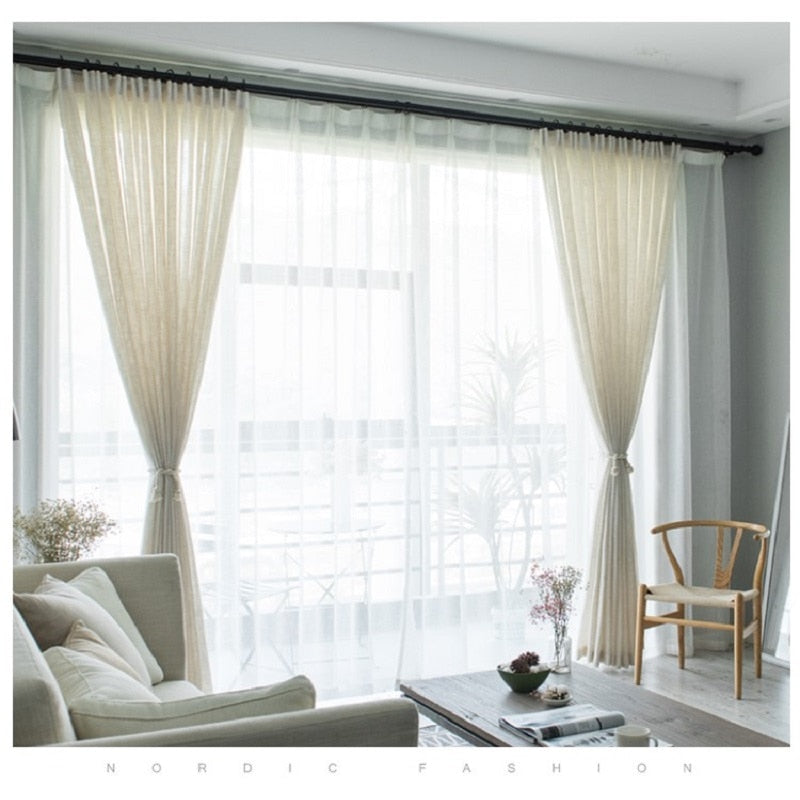 Modern Japanese style linen curtain Thicken gauze curtain contracted bedroom wave window balcony gauze shading window screen