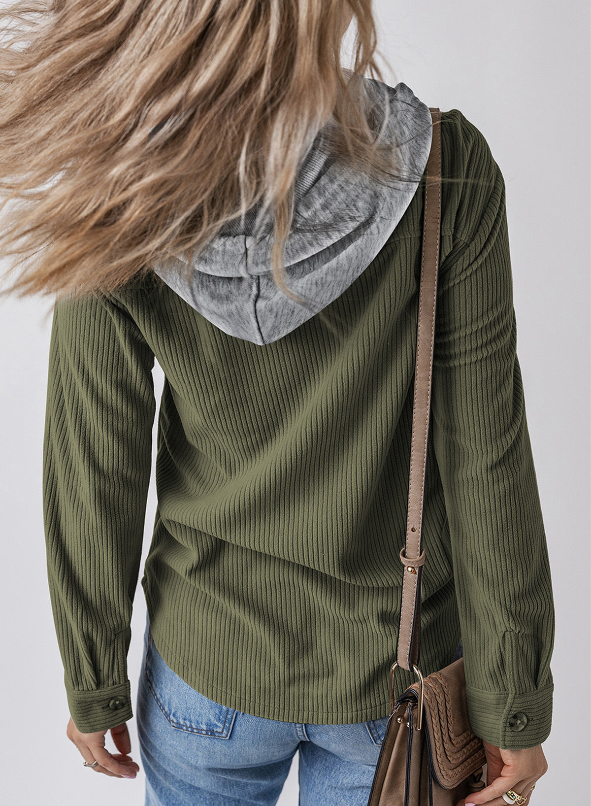 Women Lapel Buckle Cardigan Hooded Pull Rope Striped Jacket Coats