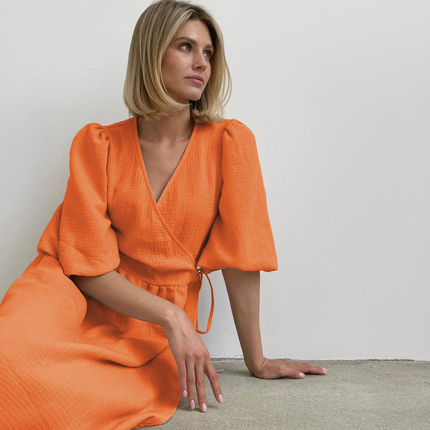 Elegant Cotton Summer Short Sleeves Midi Dresses