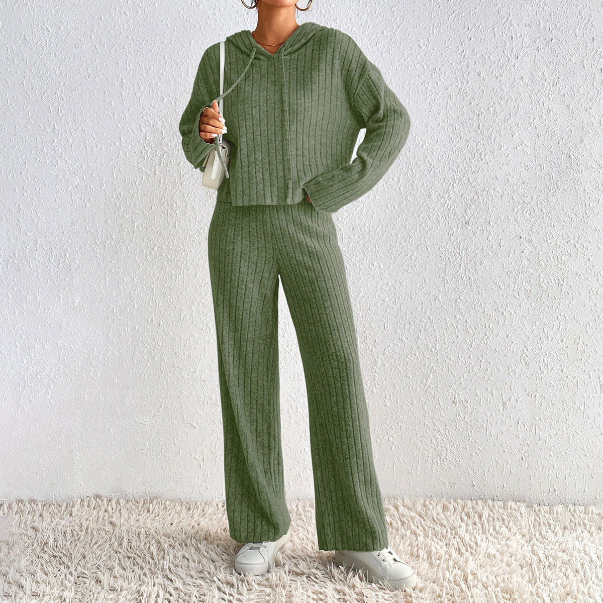 Casual High Neck Fall Two Pieces Knitted Suits