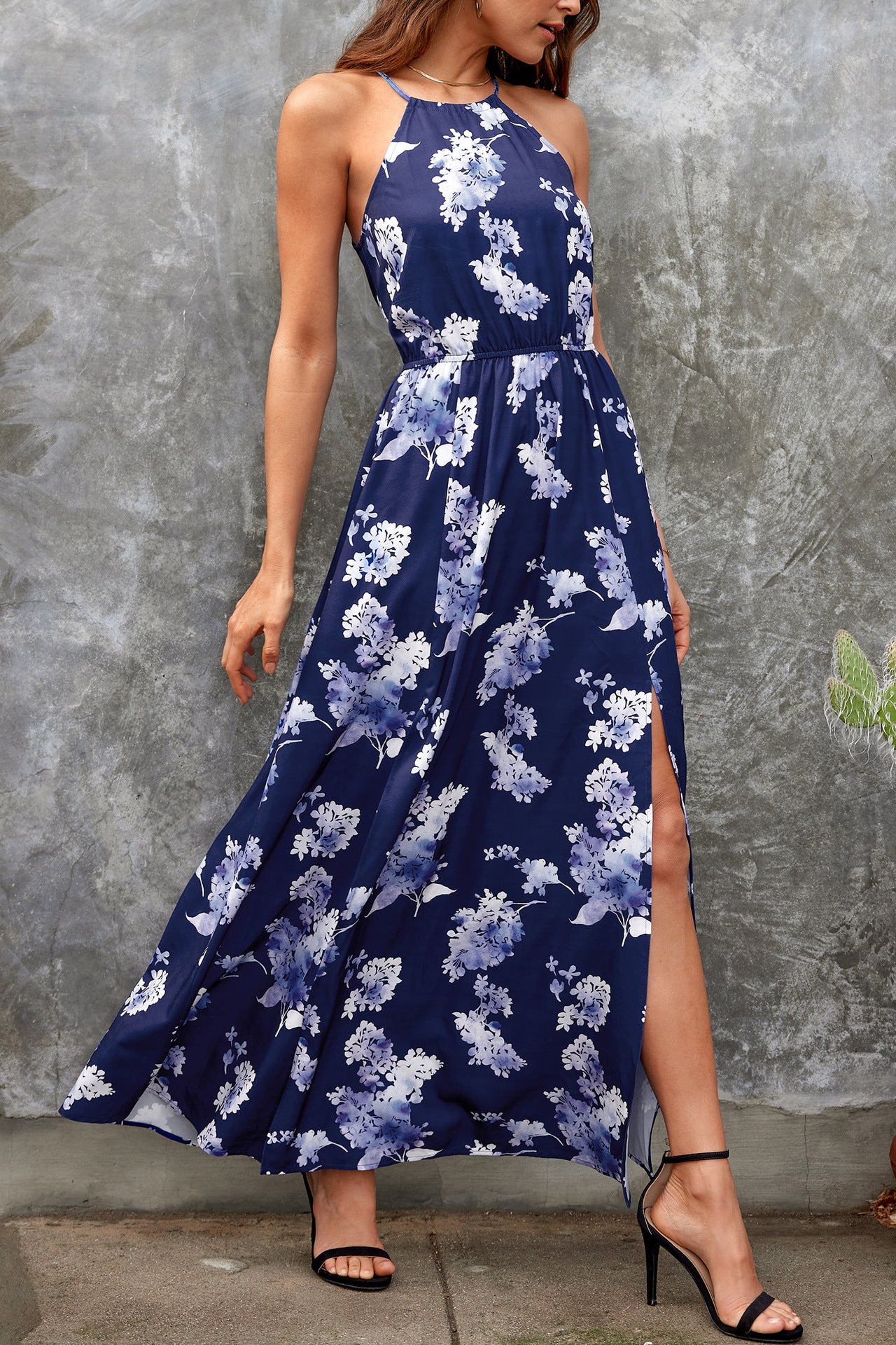 Summer Halter Floral Print Long Maxi Dresses