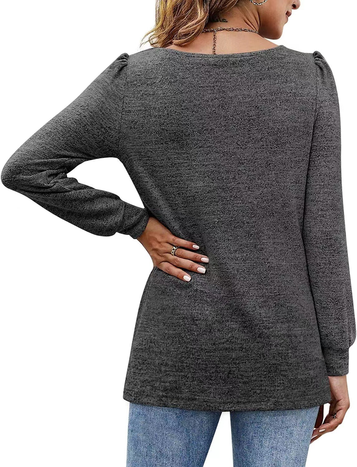 Fashion Square Neckline Long Sleeves Shirts