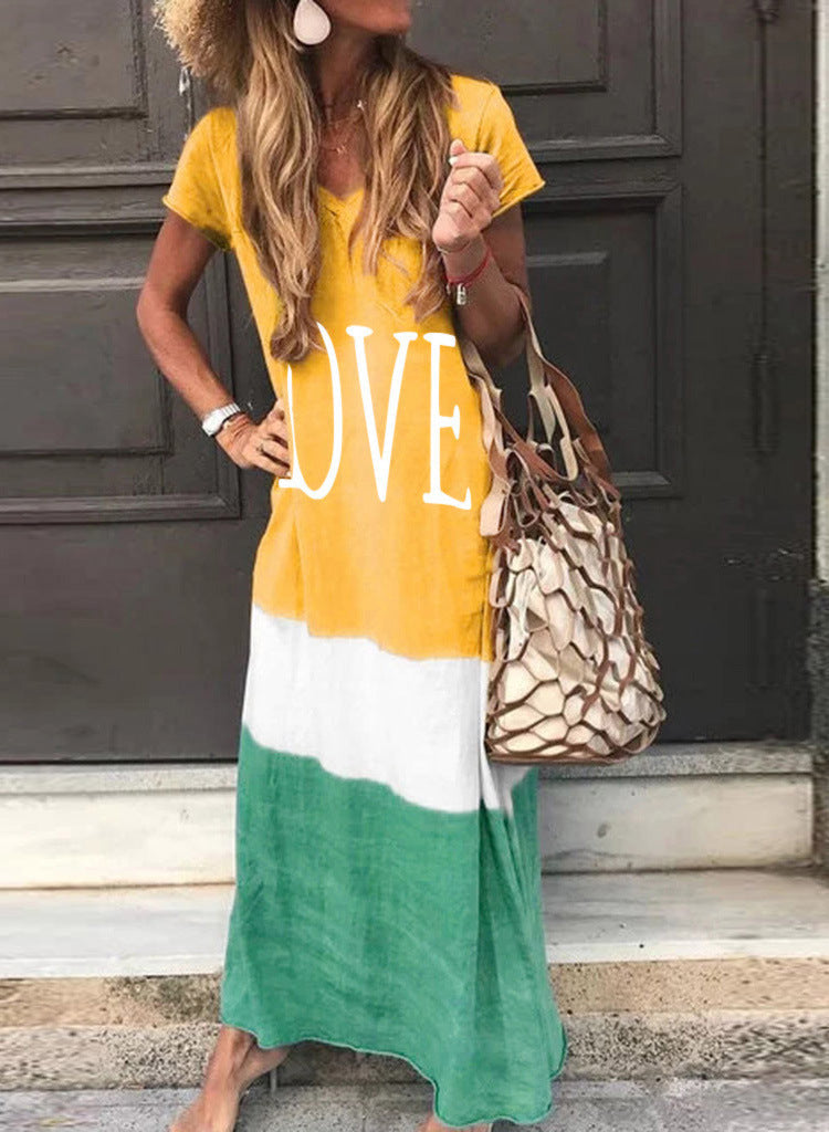 Casual Contrast Design Summer Short Sleeves Dresses