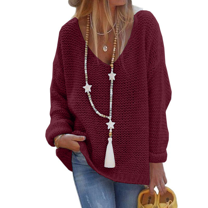 Casual V Neck Knitted Women Sweaters