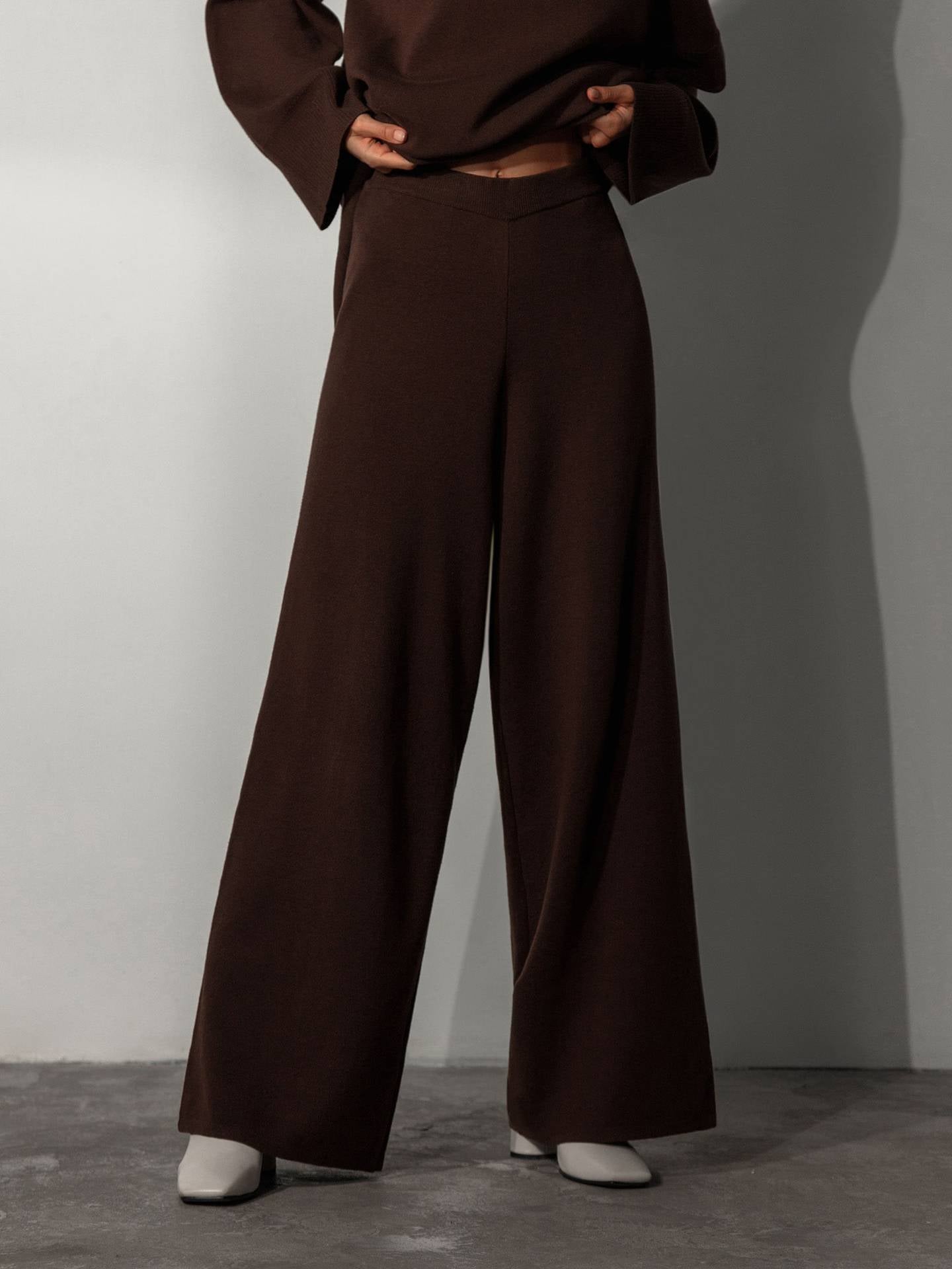 Casual Irregular Pullover Sweaters and Wide Legs Pants Outfits Sets