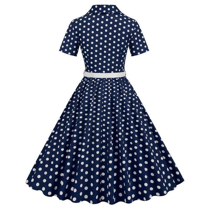 Vintage Turnover Collar Short Sleeves Dresses