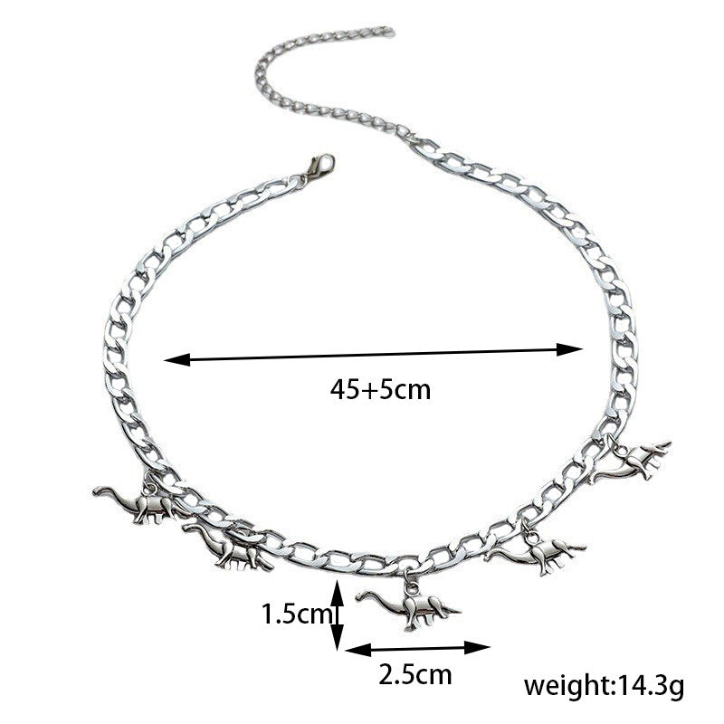 Dinosaur Pendant Men's Cuban Silver Chain Versatile Sweater Necklace