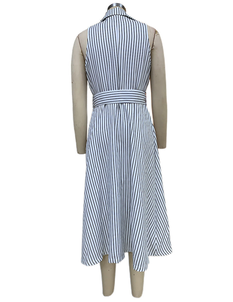 Fashion Striped Sleeveless Office Lady Dresses