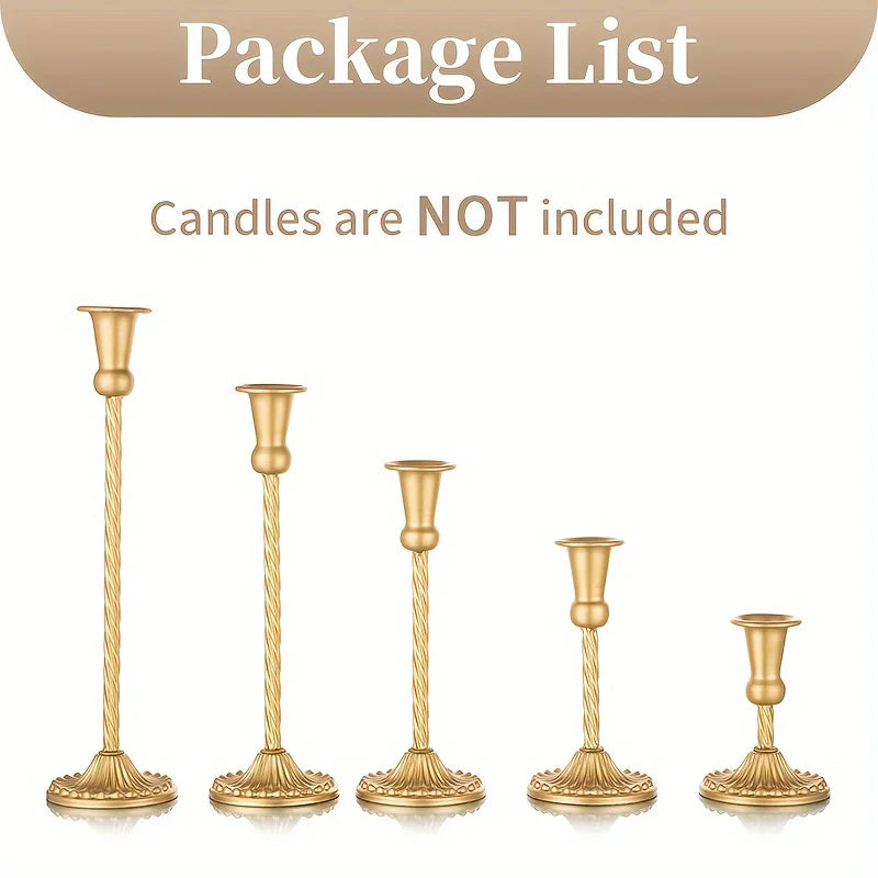 Ikeehome Gold Candlestick Holders Set Of 5, Wedding Birthday Candlelight Dinner Table Centerpiece, Halloween And Christmas Decorations