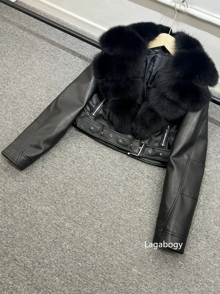 Women PU Faxur Fur Winter Jacket Outerwear