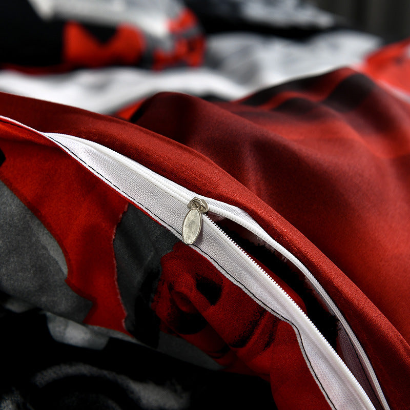 Valentine's Day 3D Red Rose Flower 3-Piece Bedding Sets