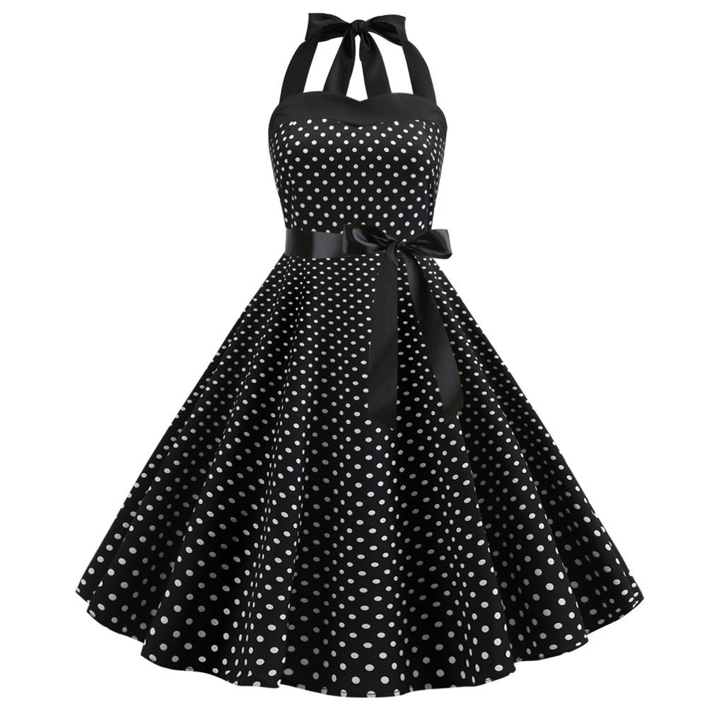 Summer Halter Dot Print Strapless Retro Dresses-STYLEGOING