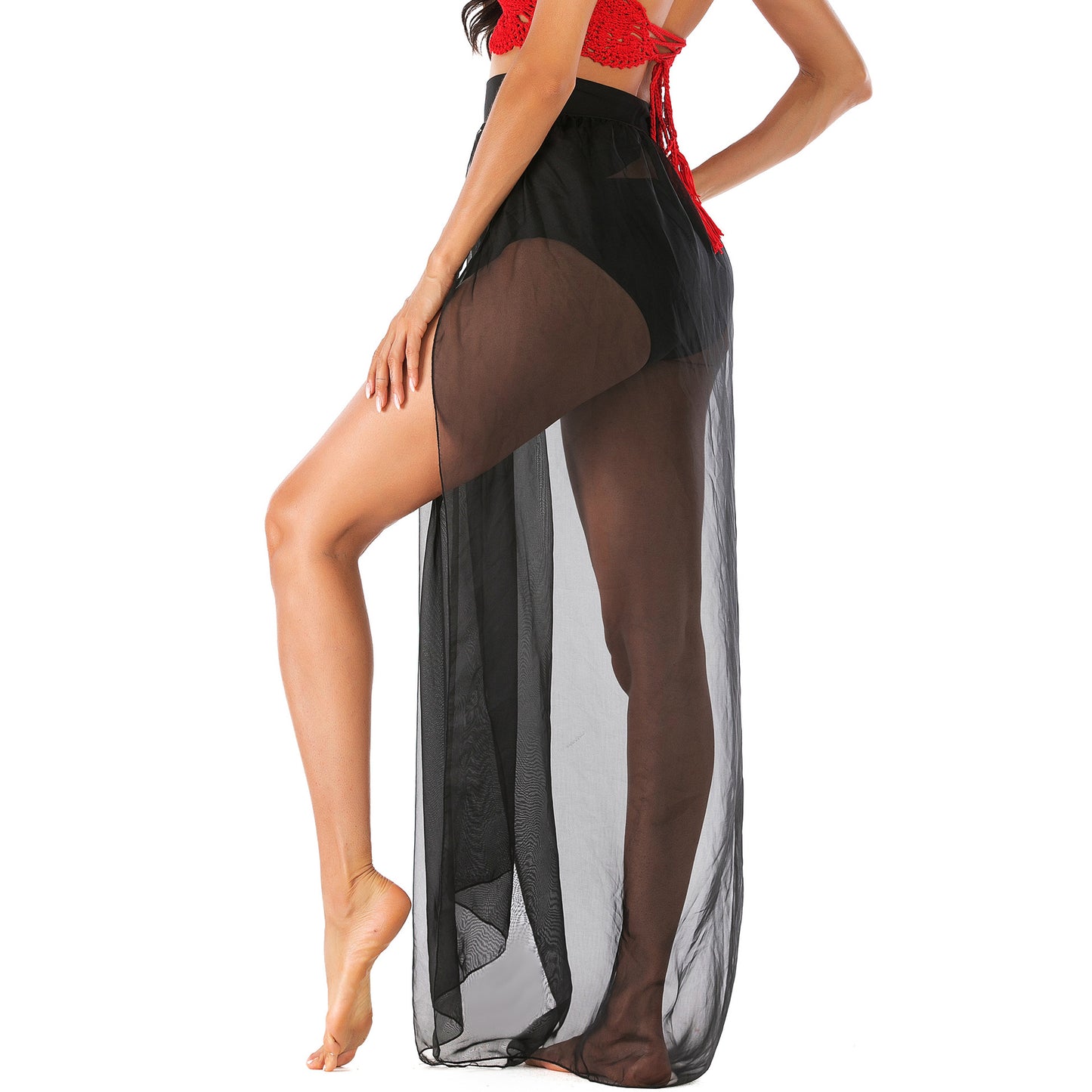 Black Irregular Chiffon See Throught Summer Beach Skirts