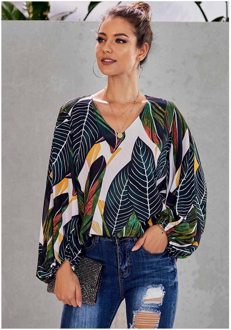 Women Floral Print Top Shirts Blouses-STYLEGOING