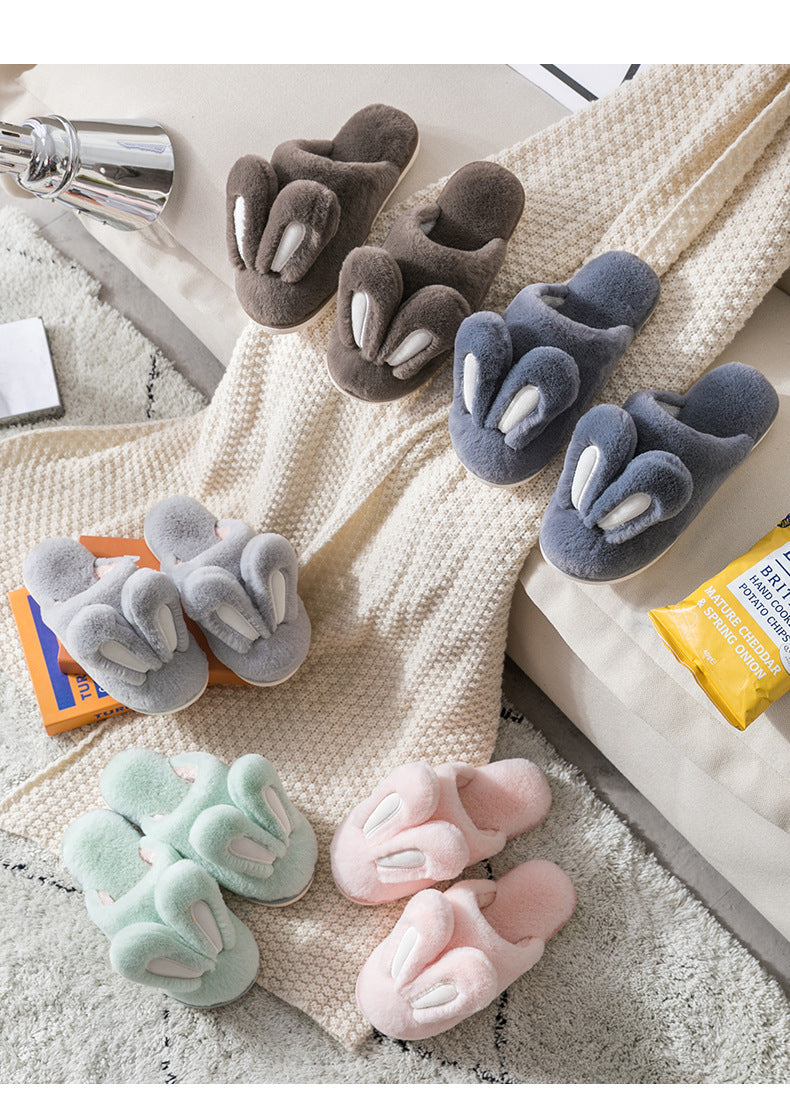 Lovely Rabbit Ear Winter Plush Slippers for Women