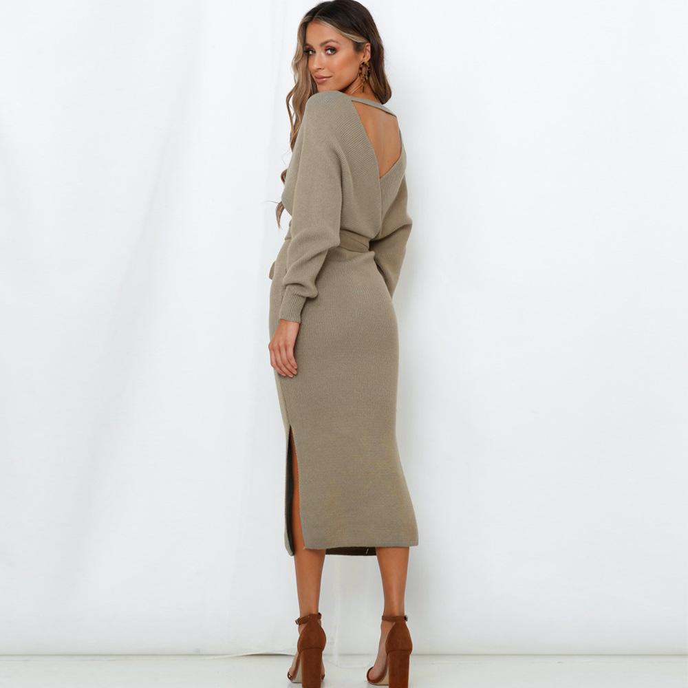 Women Knitting Bodycon Midi Dresses-STYLEGOING