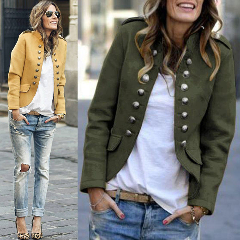 Women Button Woolen Blazer Overcoat