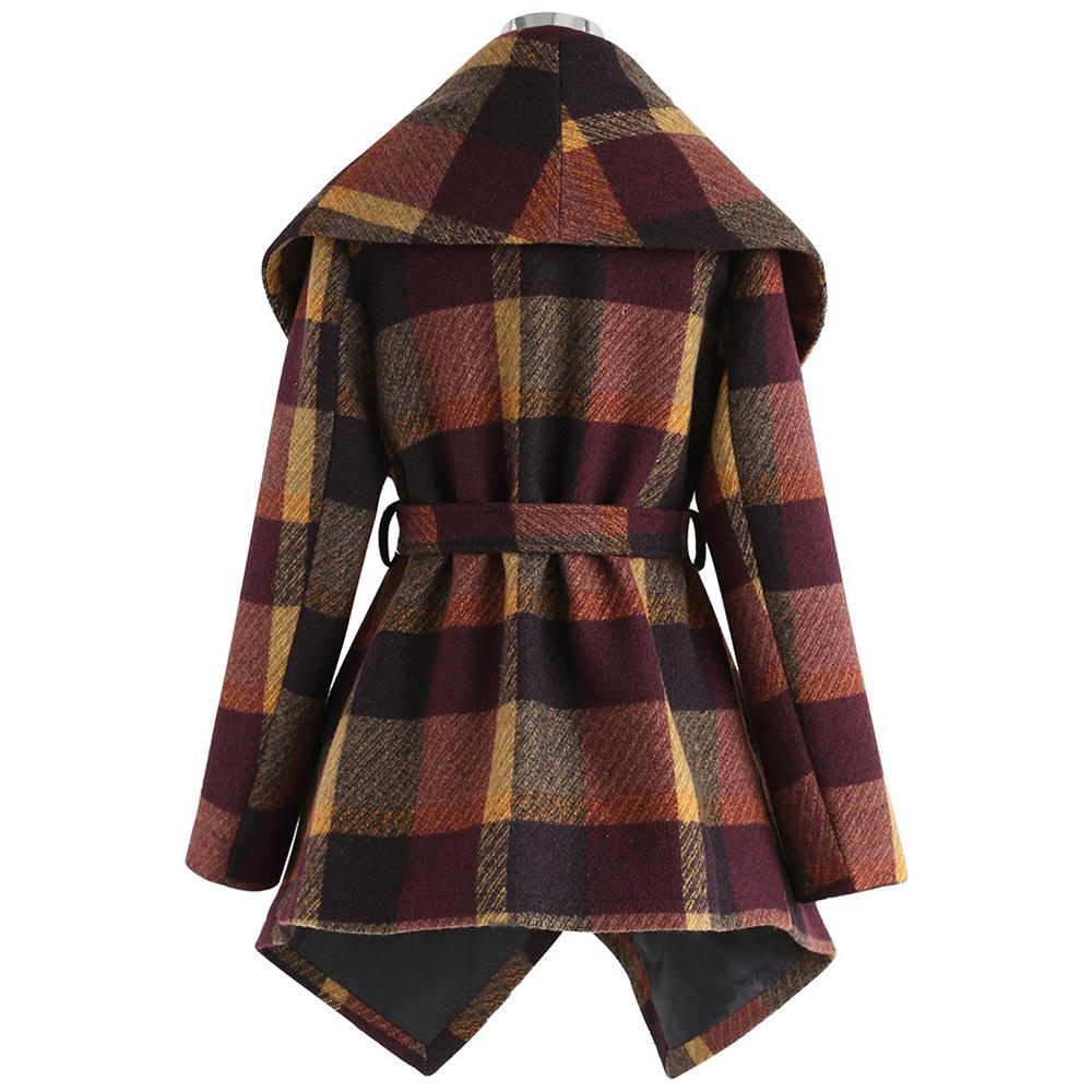 Women Loose Plaid Long Trenchcoat-STYLEGOING