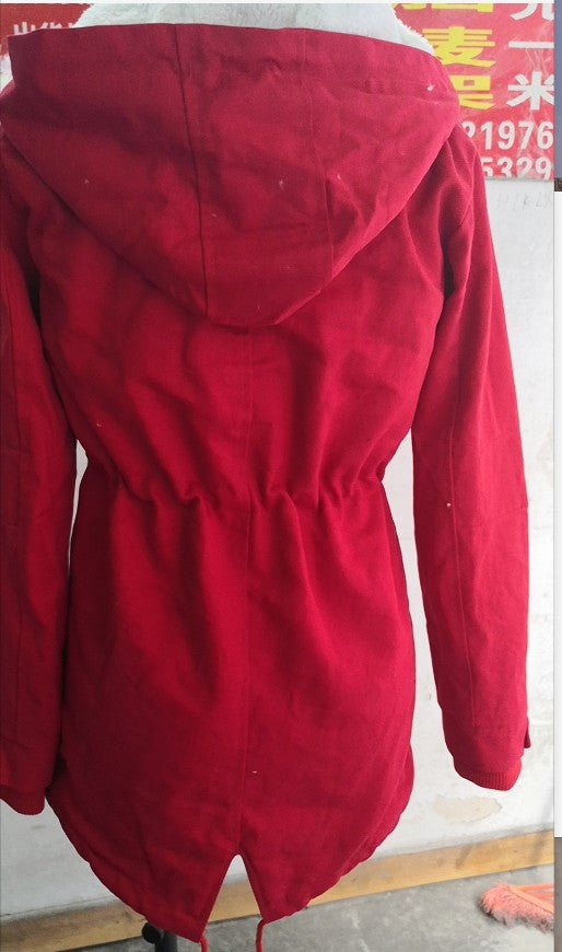 Casual Women Drawstring Hoody Cotton Overcoat for Winter