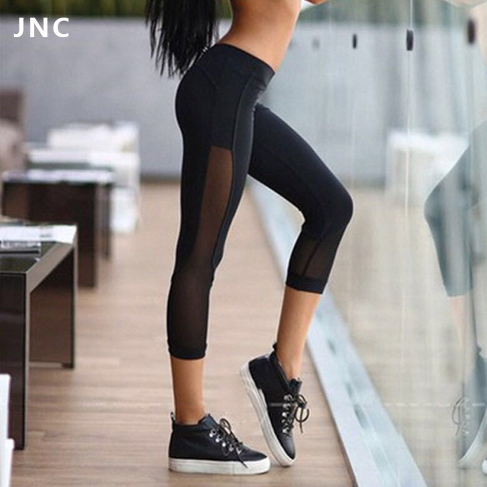 Black Gauze Cropped Leggings for Women