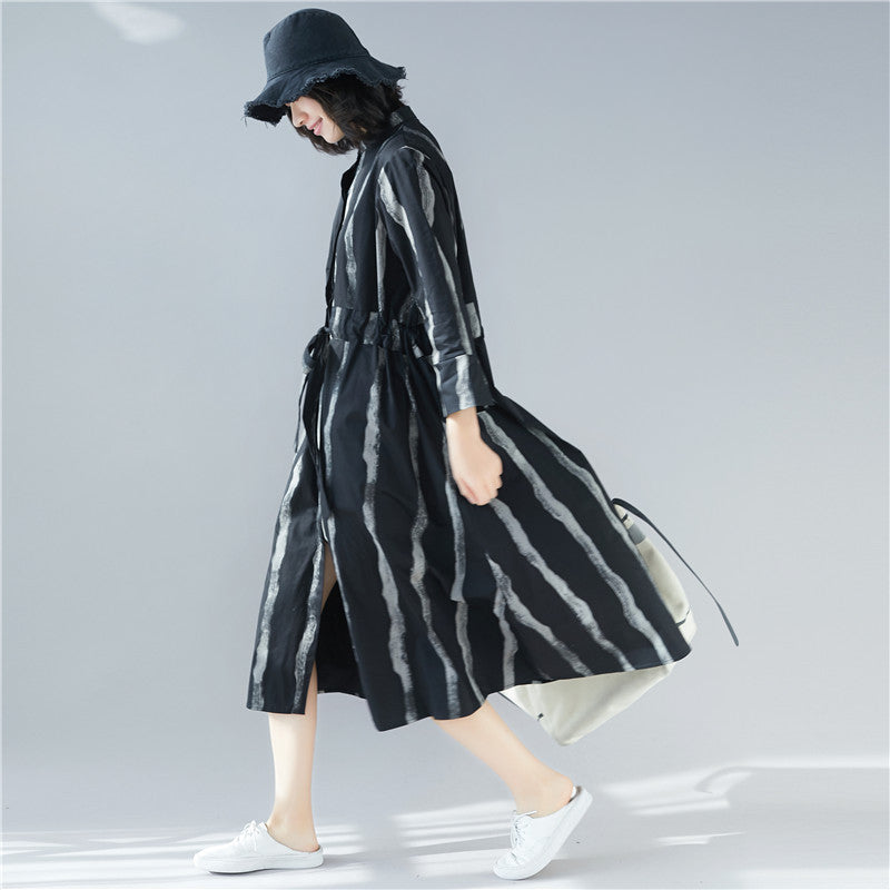 Black Linen Plus Sizes Shirt Midi Dresses