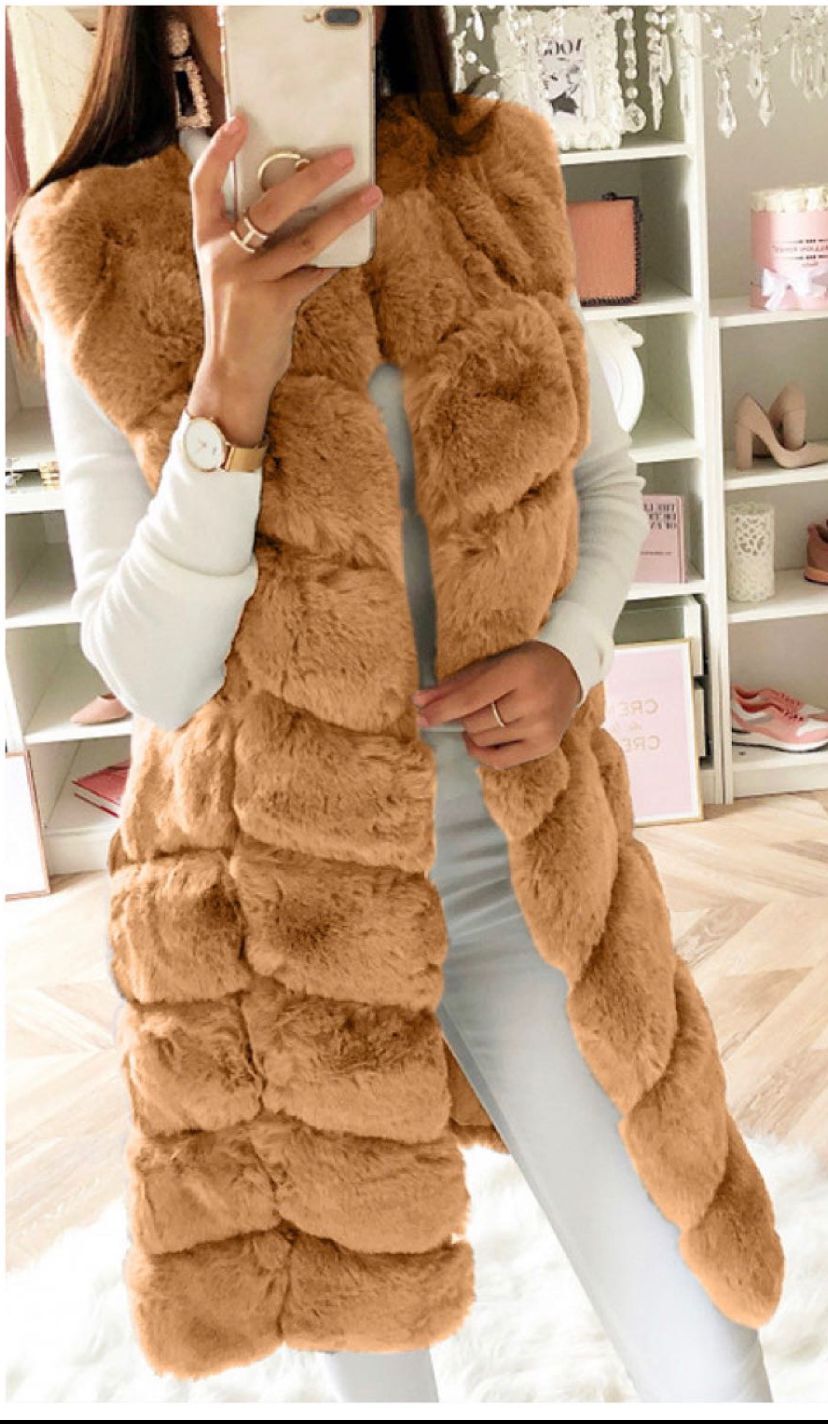 Artificial Fur Warm Winter Long Vest for Women
