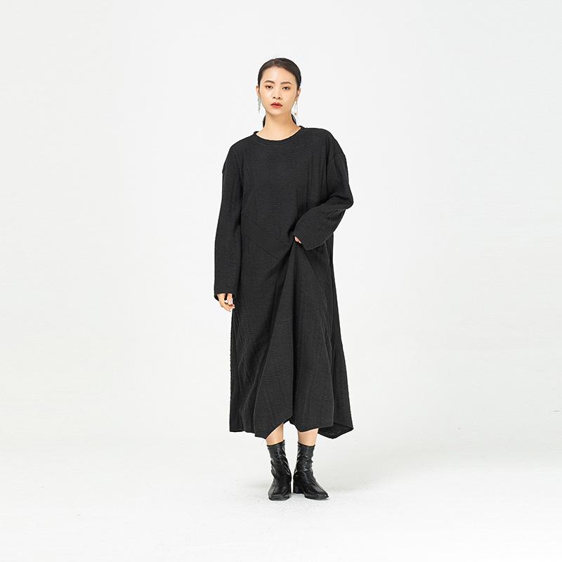 Black Irregular Women Winter Long Dresses-STYLEGOING