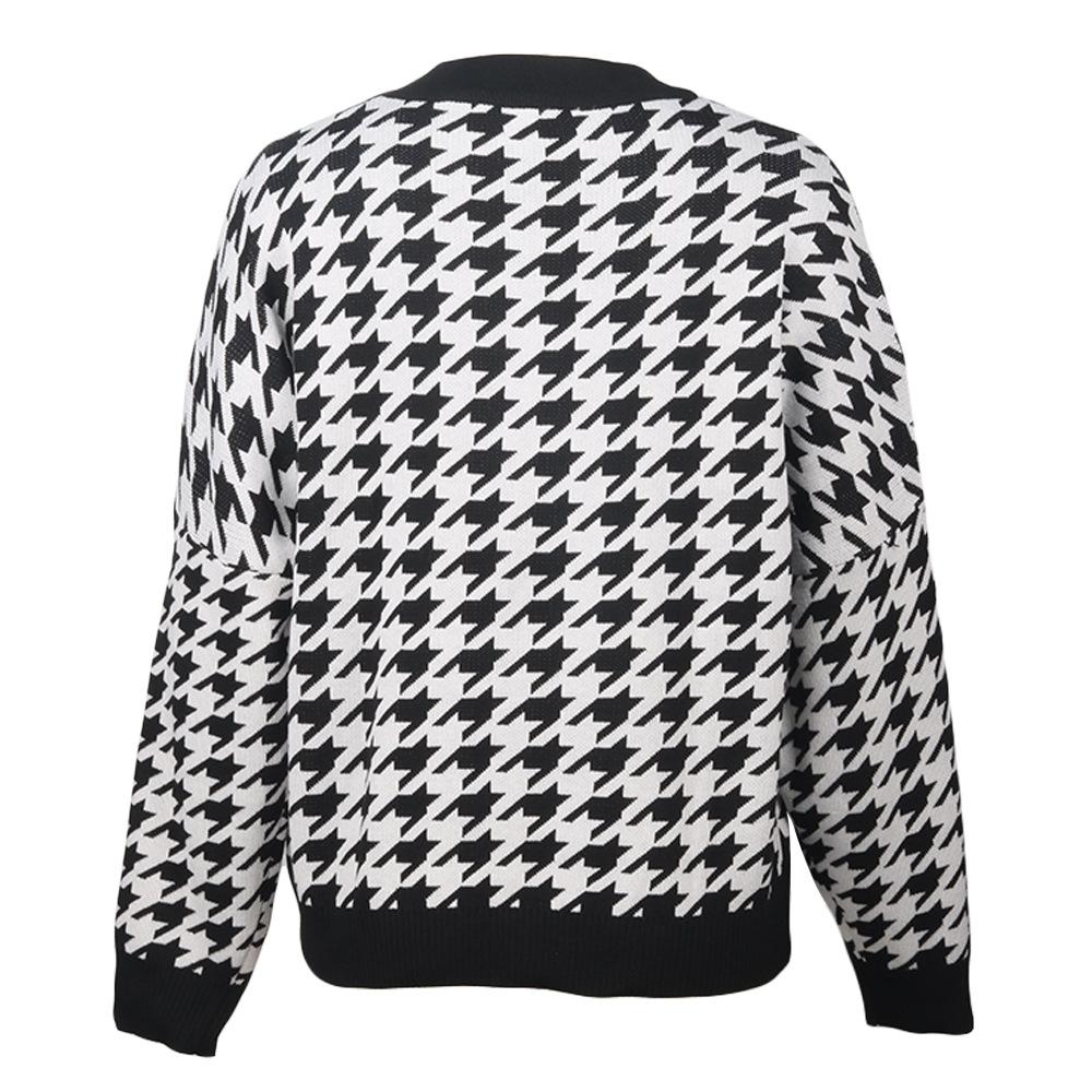 Vintage Women Plaid Knitting Hoody Sweaters