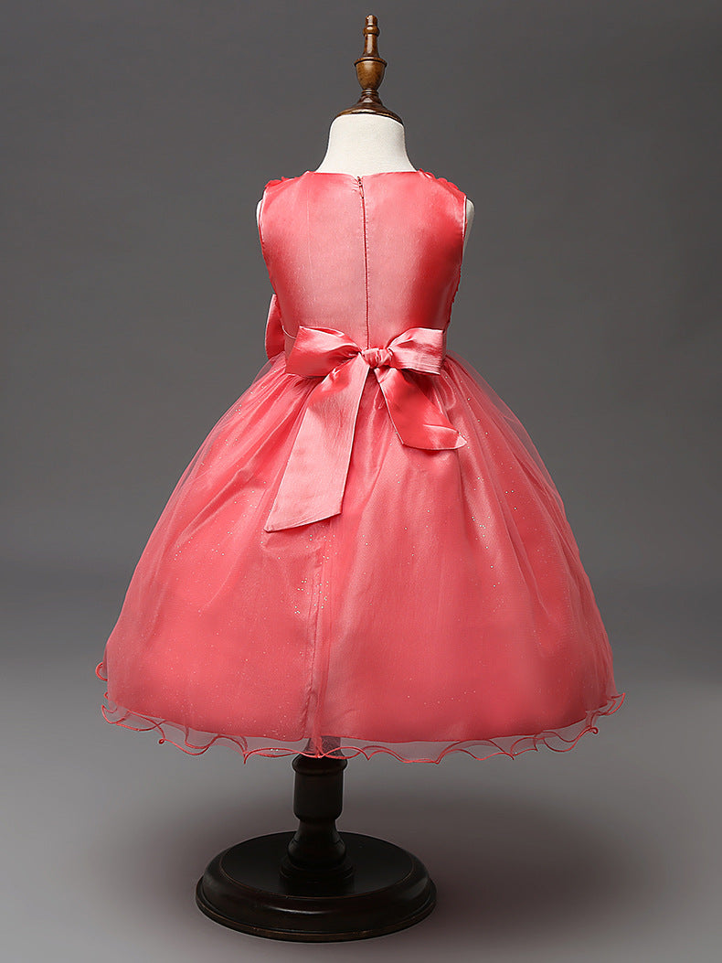 3D Rose Flower Princess Girls Dresses