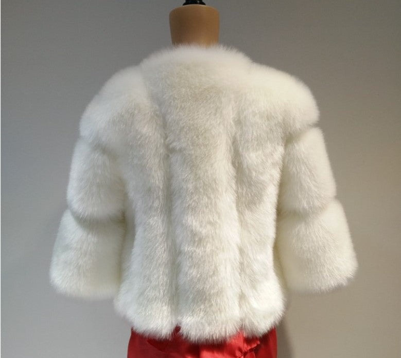 Winter Women Artifical Fox Fur Short Overcoat
