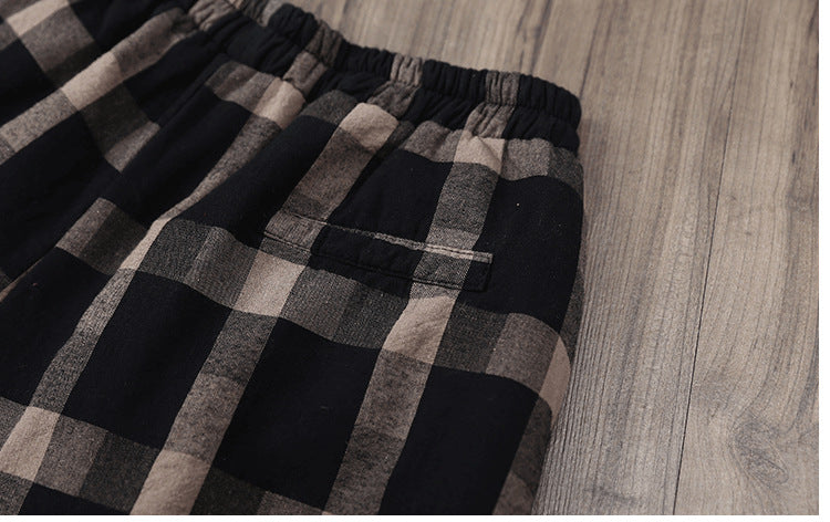 Vintage Plaid Cotton-padded Trousers for Women