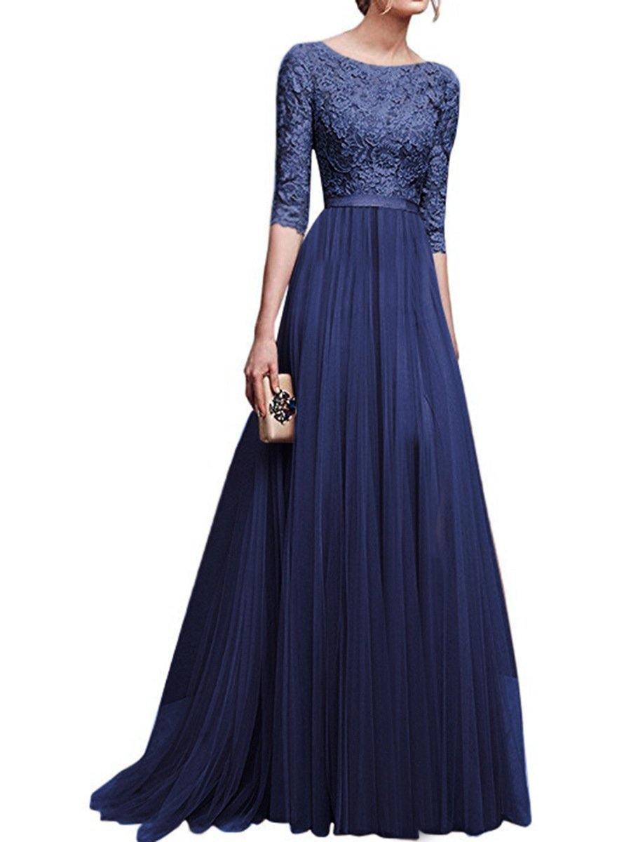 Chiffon Lace Evening Long Dresses-STYLEGOING