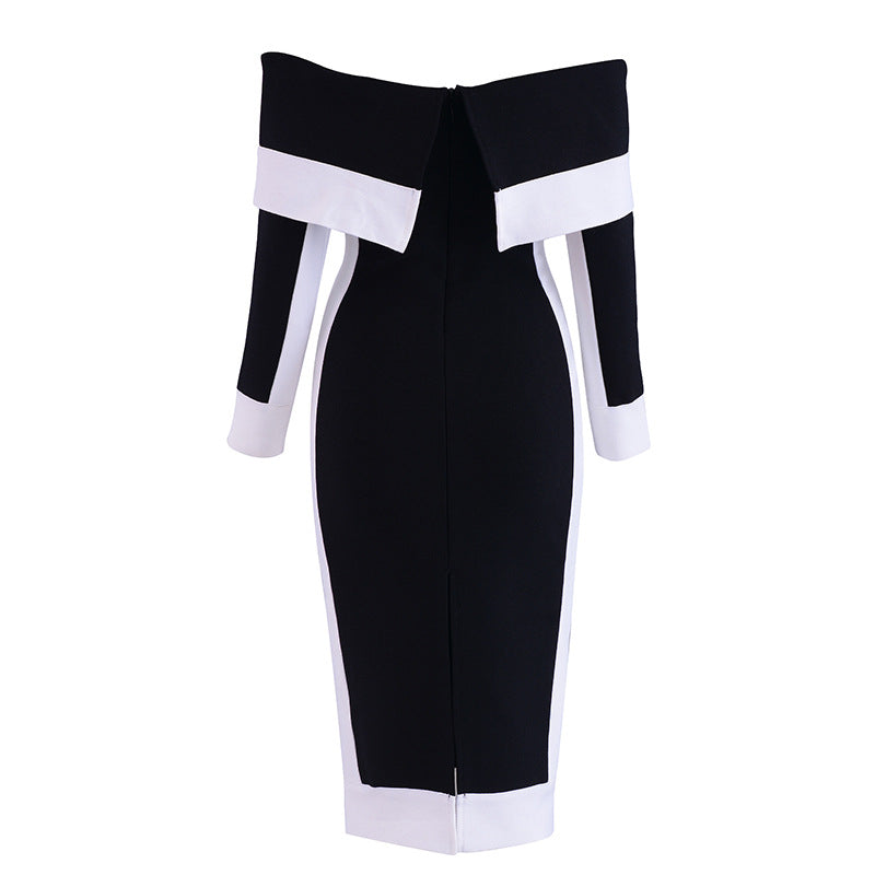 Black and White One Shoulder Women Party Dresses