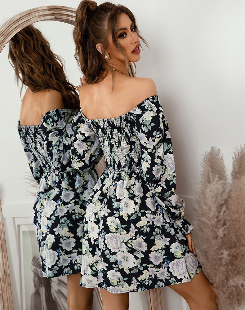 Sexy Square Neckline Floral Design Women Mini Dresses