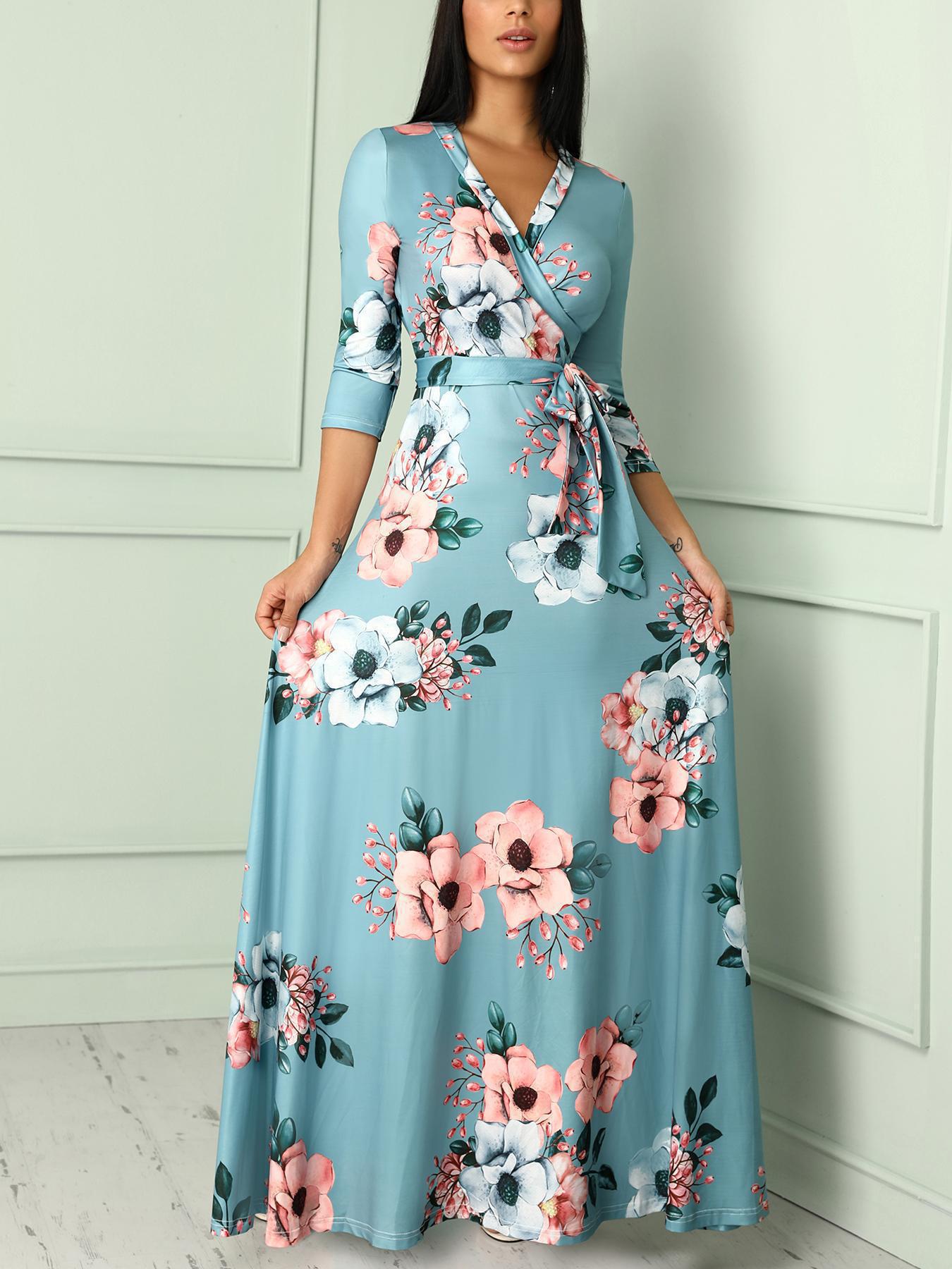 Plus Sizes Floral Women Autumn Party Dresses