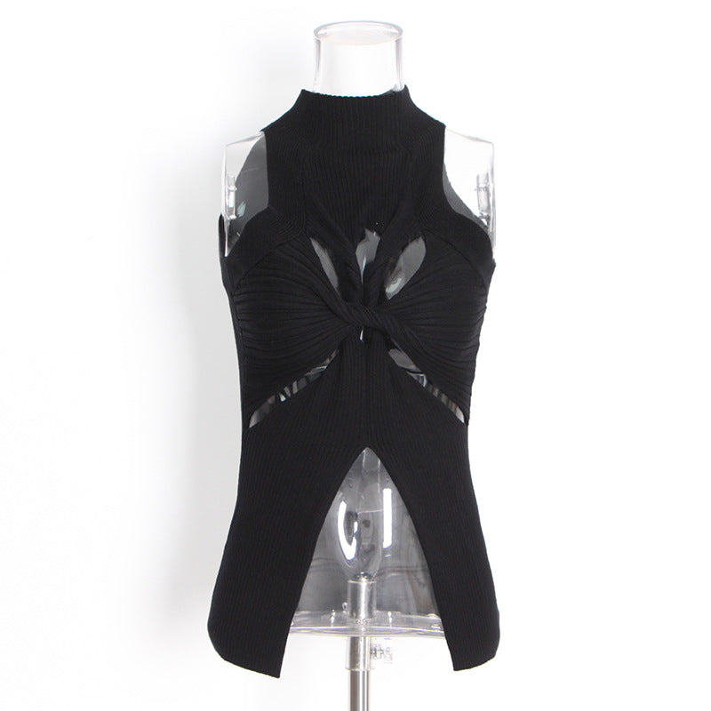 Designed High Neck Irregular Women Knitted Tank Tops