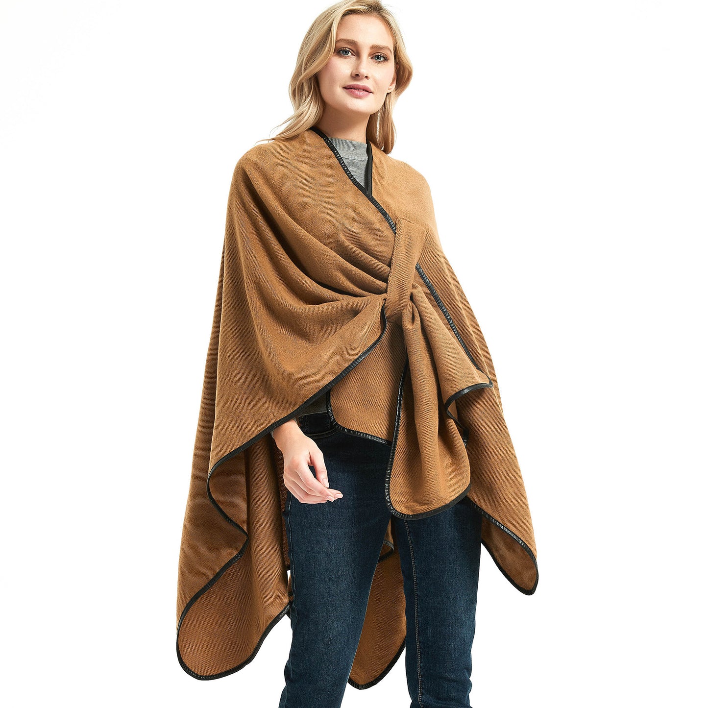 Casual Brown Shawl With Buckle Design for Women