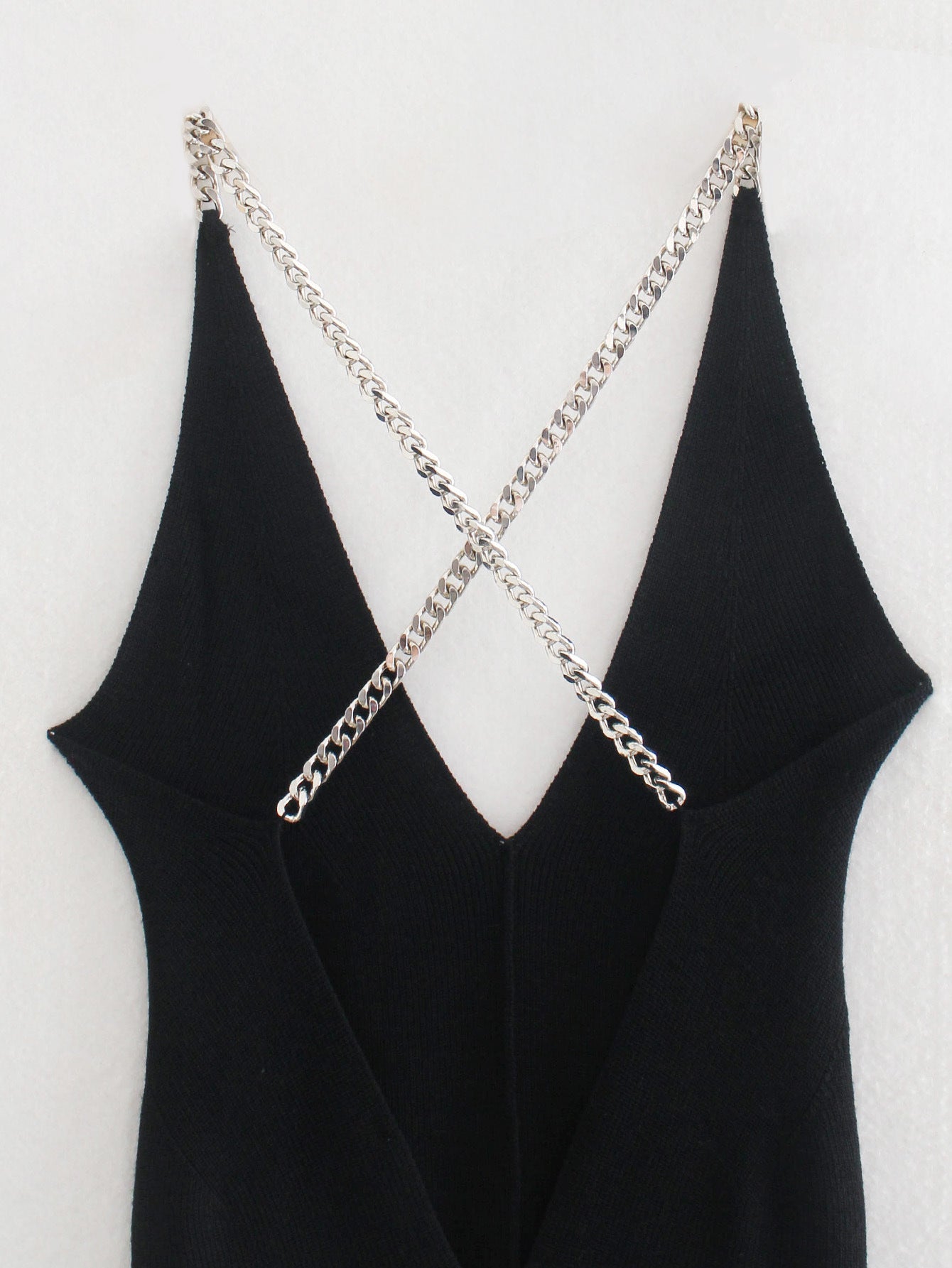 Sexy Black Backless Knitting Crossed Chains Women Dresses