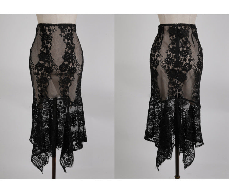 Sexy Puff Sleeves Two Pieces Black Lace Party Dresses
