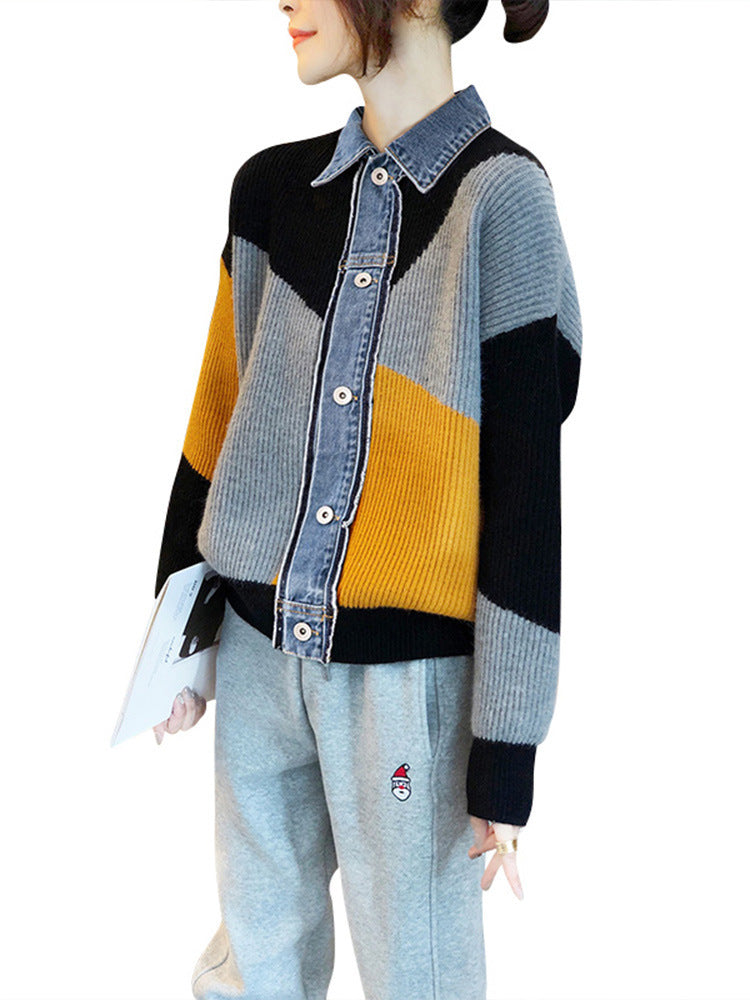 Women Fall Denim Knitting Sweater Outerwear