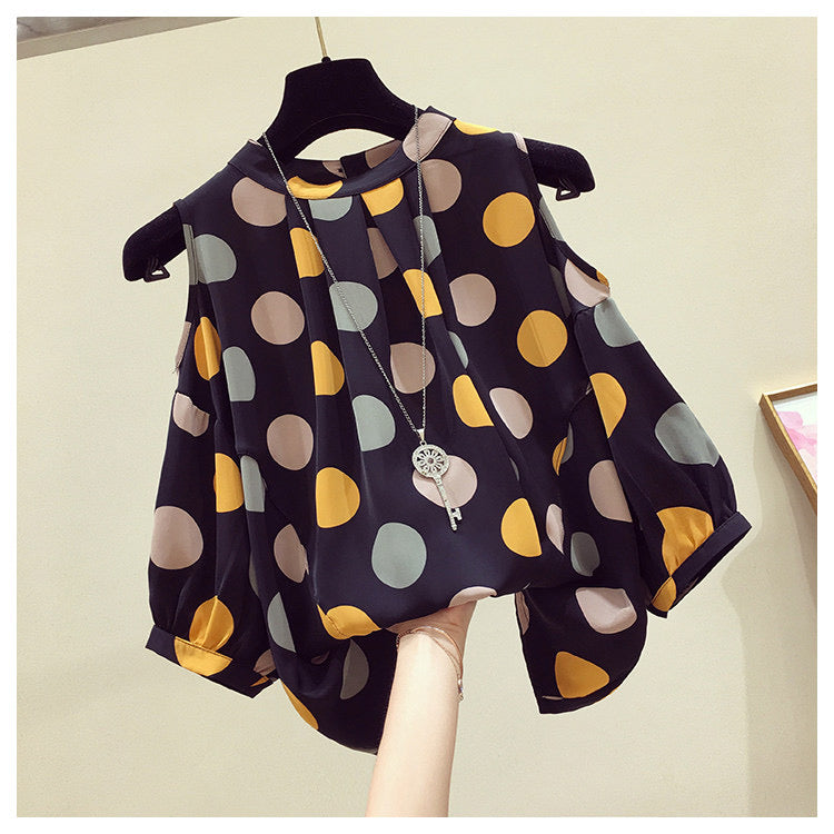 Polk Dot Chiffon Women Shirts Blouses