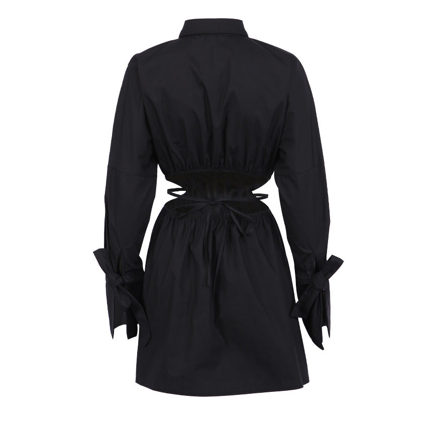 Sexy Waist Baring Long Sleeves Women Short Shirts Dresses