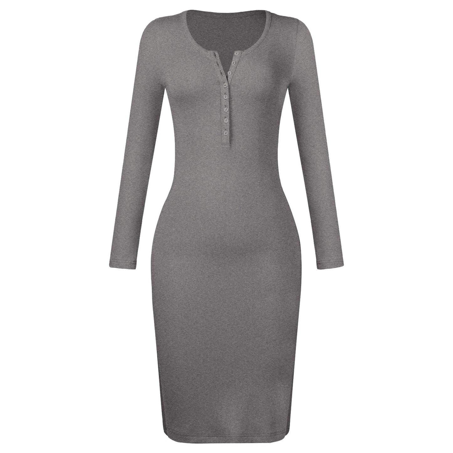 Elegant Button Design Long Sleeves Dresses