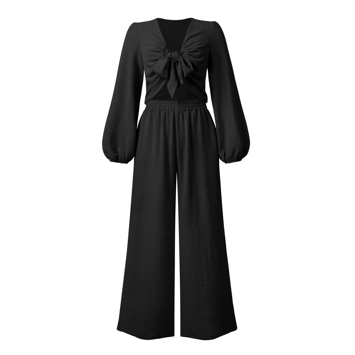 Sexy Long Sleeves Tops & Wide Legs Pants Women Suits