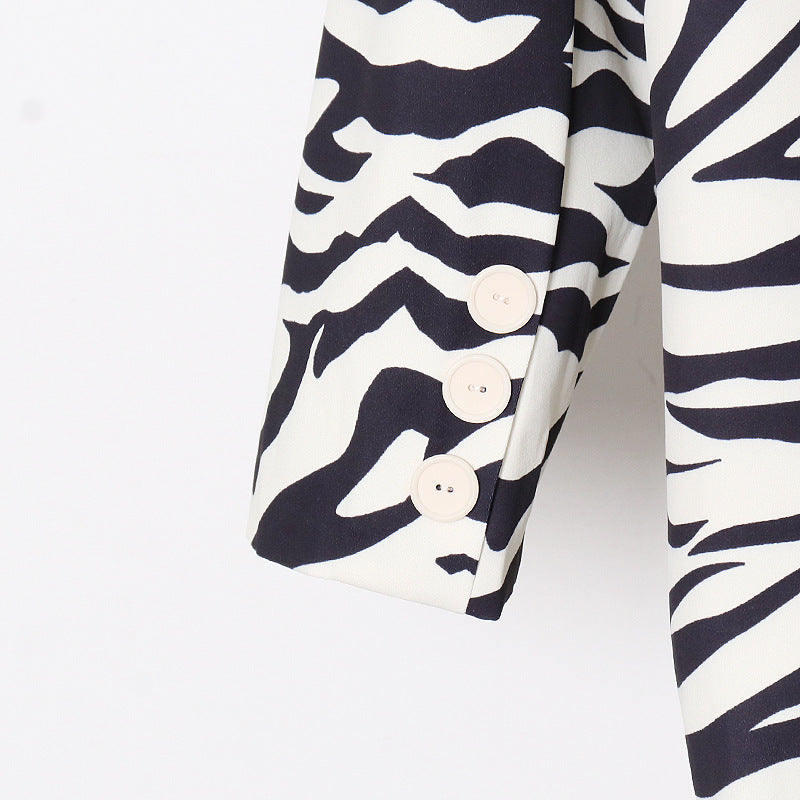 Women Zebra Print Office Lady Blazer Coats