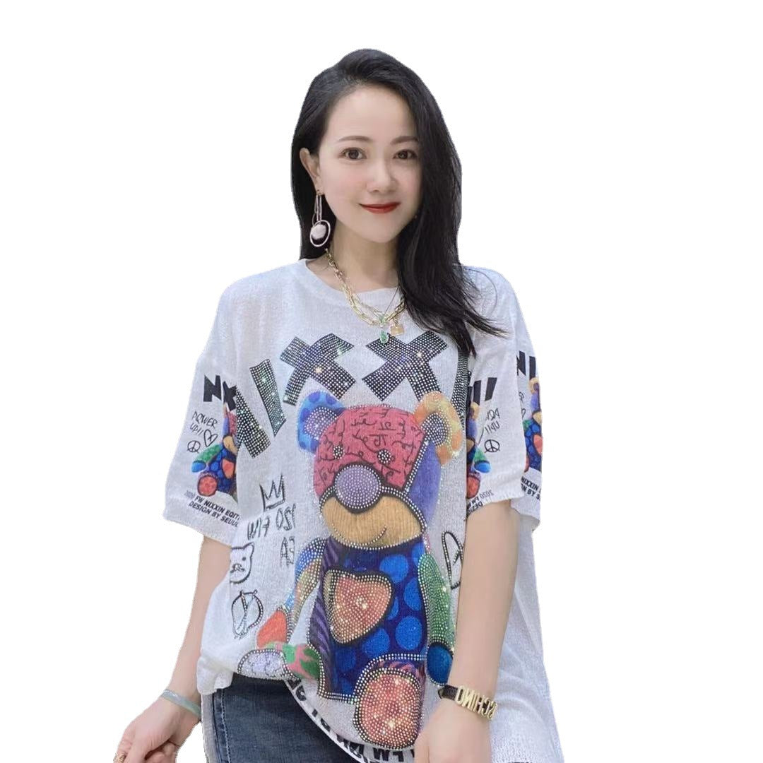 Summer Diamond Knitting Short Sleeves T Shirts