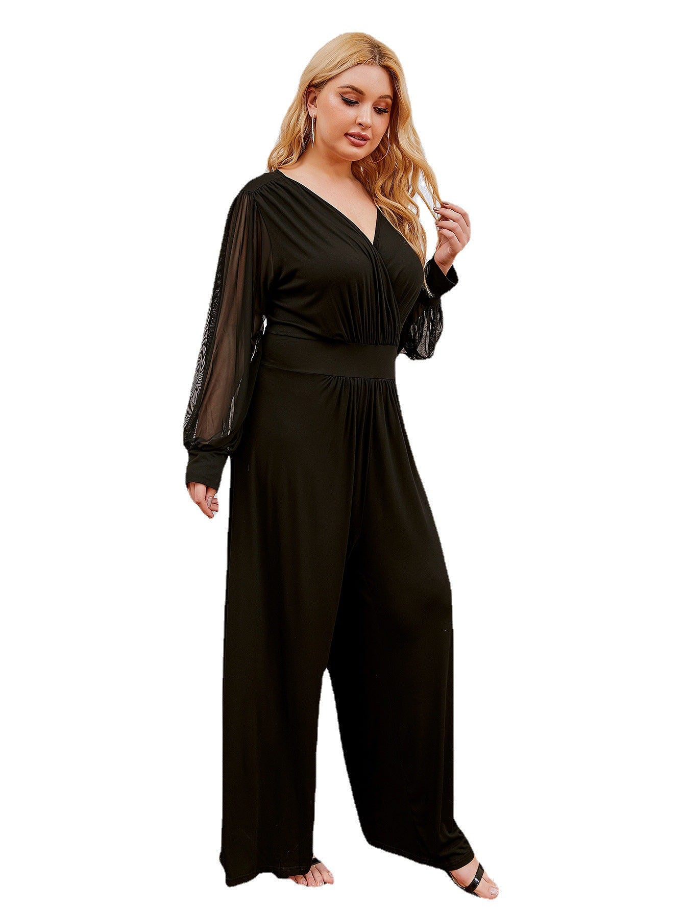 Black Casual Lace Decoration Plus Sizes Jumpsuits for Women