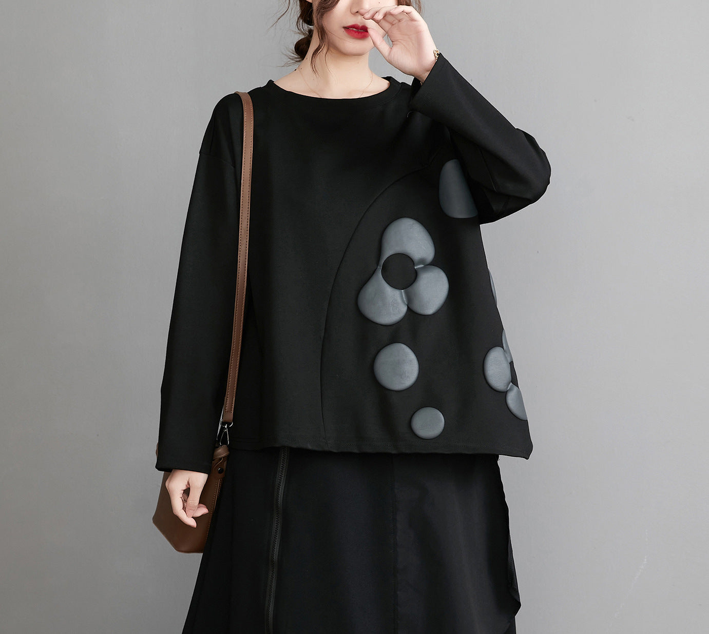Black Floral Design Plus Sizes Spring Hoodies