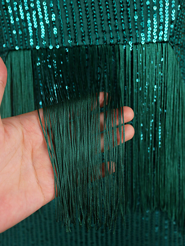 Designed Green Tassels Plus Sizes Party Dresses